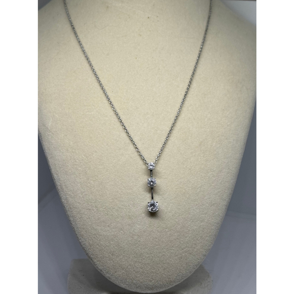 Minimalist CZ Drop Pendant Necklace | Silver-Tone Dainty Chain | Modern Simple J - Picture 2 of 9